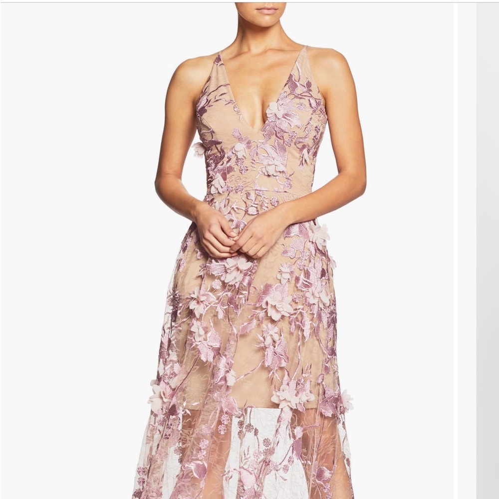 Dress the Population Dusty Rose Floral Appliqué V-Neck Maxi Dress